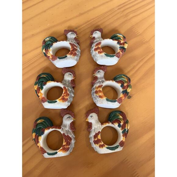 Vintage Resin Chicken Rooster Napkin Ring Holders Set Of 6 - Picture 1 of 6